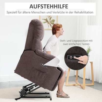 HOMCOM Relaxsessel, Neigbarer Aufstehsessel, verstellbar, mit USB-Anschluss, Seitentasche, Fußablage, Schaumstoff, Braun