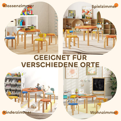 AIYAPLAY 5-teiliges Kindertisch- und Stuhl-Set, mit Aufbewahrungstasche, Blumenform, für Spielzimmer, Kinderzimmer, Holz, Bunt