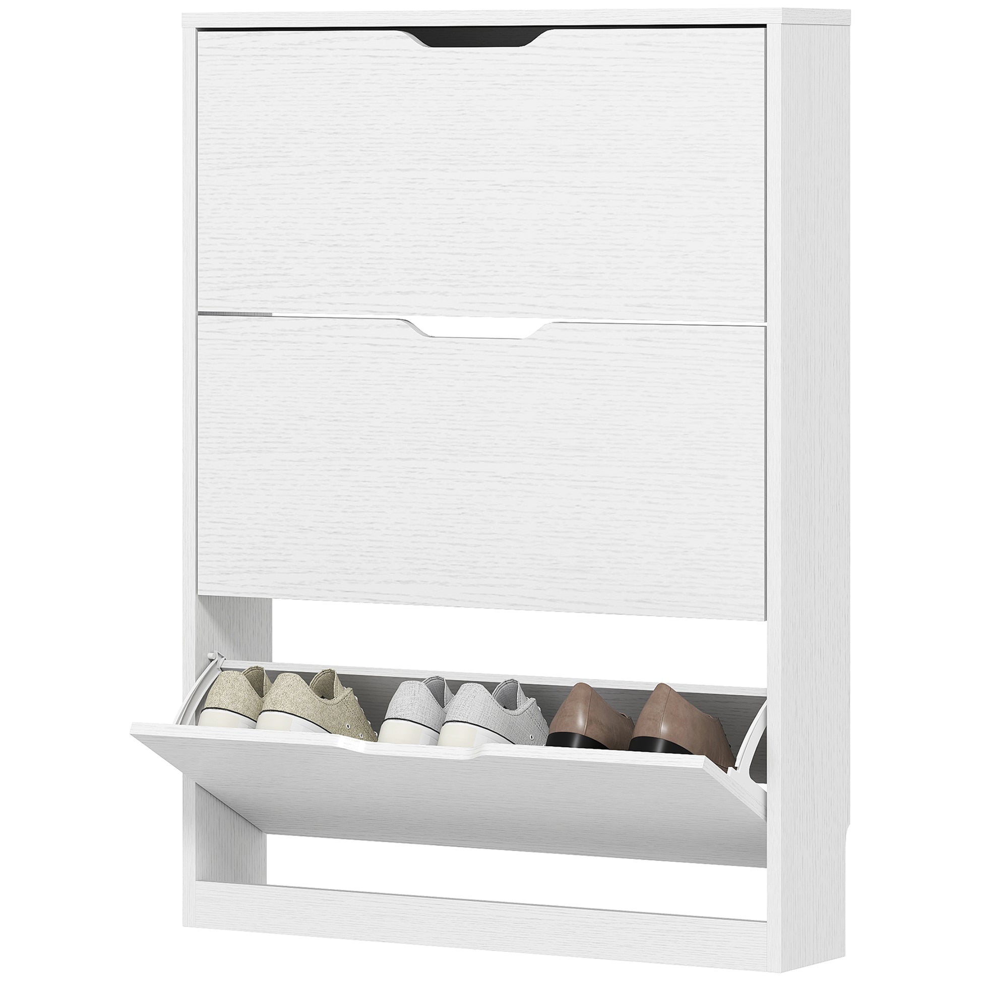 HOMCOM Schuhschrank mit 3 Klappschubladen, für bis zu 12 Paar Schuhe, Spanplatte, 80 x 17 x 108 cm, Weiß