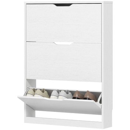 HOMCOM Schuhschrank mit 3 Klappschubladen, für bis zu 12 Paar Schuhe, Spanplatte, 80 x 17 x 108 cm, Weiß