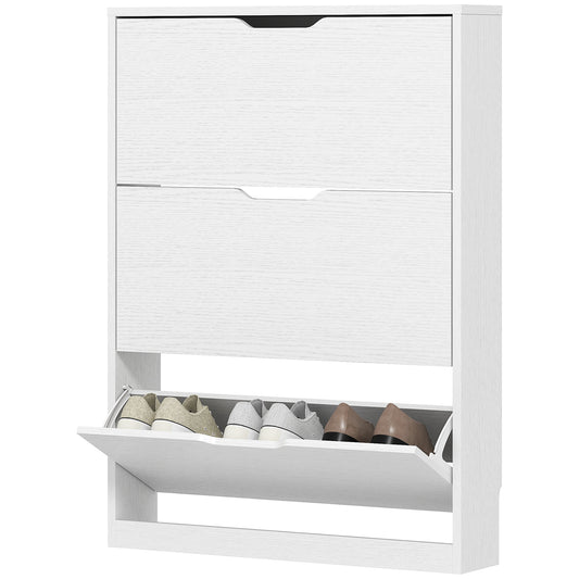 HOMCOM Schuhschrank mit 3 Klappschubladen, für bis zu 12 Paar Schuhe, Spanplatte, 80 x 17 x 108 cm, Weiß