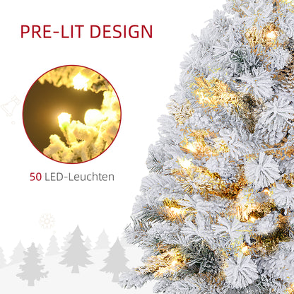 HOMCOM Weihnachtsbaum 92 سم، LED-Lichter، Schneezweige، Tannenzapfen، flammenhemmend، Betonfuß