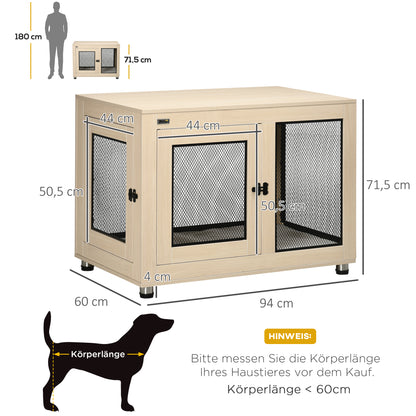 PawHut Hundebox Hundekäfig, Modernes Design, verriegelbar, 2 Türen, 94 cm x 60 cm x 71,5 cm, Natur + Schwarz