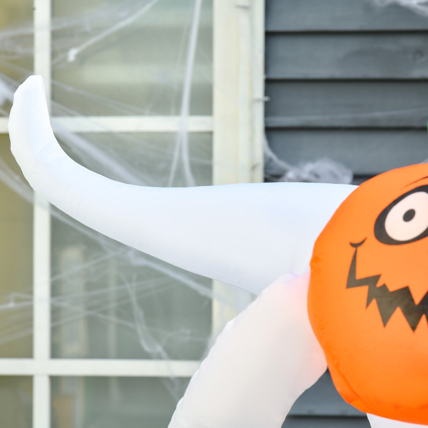 HOMCOM Halloween aufblasbares Gespenst 1,8 m Dekoration mit LEDs Weiß + Orange Polyester 80 x 40 x 180 cm