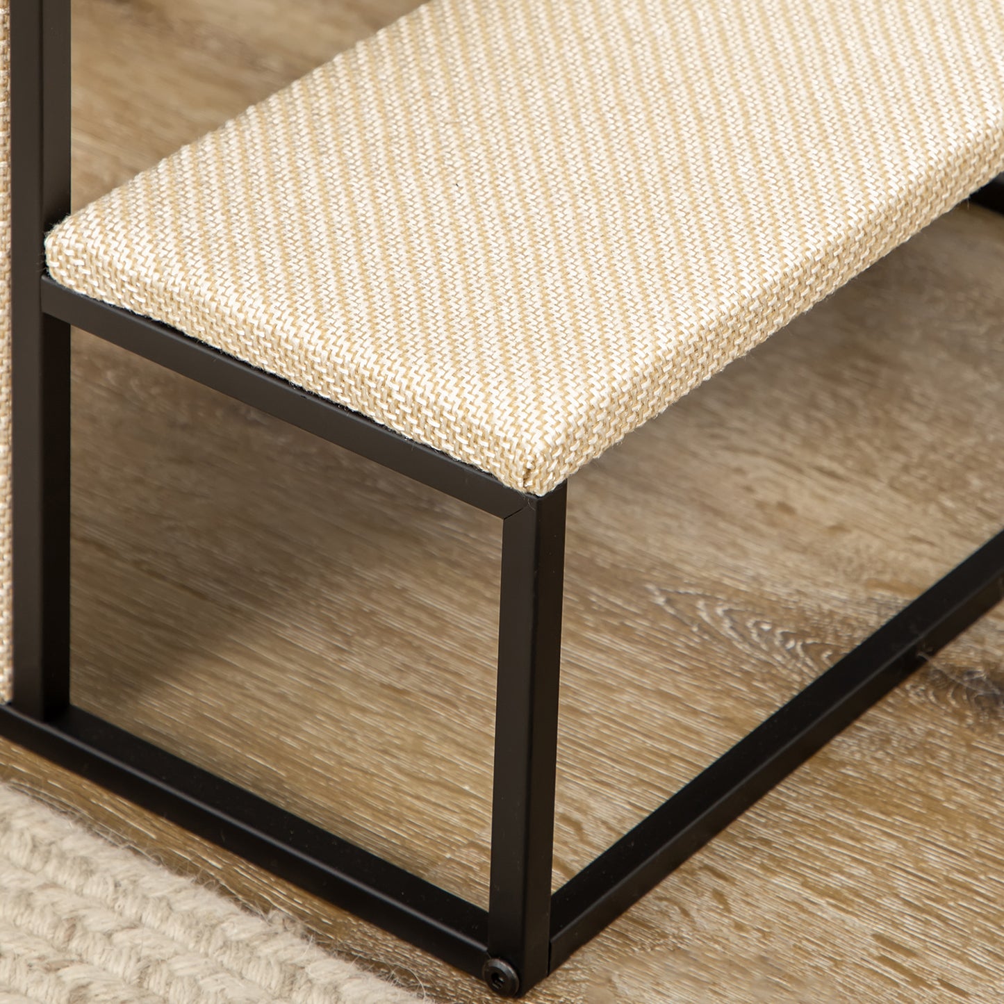 PawHut Katzentreppe, mit Kratzbrett, 3 Stufen, Spielball, robust, Stahl+Sisal, cremeweiß+schwarz, 51 x 54 x 53cm