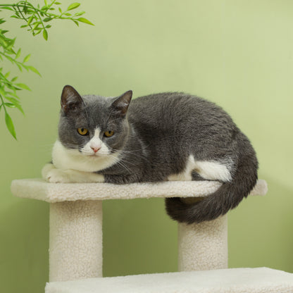 PawHut Katzentreppe 4 Stufen Tiertreppe Treppe für Katze Haustiertreppe Hundetreppe aus Plüsch 61 x 41 x 60 cm Cremeweiß