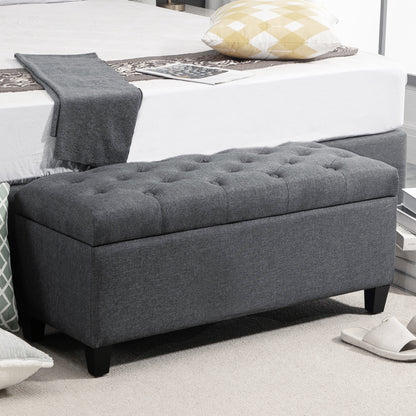 HOMCOM Sitzbank mit Stauraum Polsterbank mit Leinenoptik, Sitztruhe mit Holzbeine, Truhenbank für Wohnzimmer Schlafzimmer Flur 100 x 40 x 44 cm Dunkelgrau
