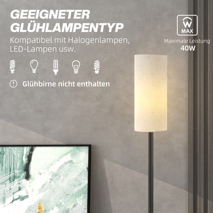HOMCOM Stehlampe, Schirm in Leinenoptik, Metallstange, Fußschalter, Weiß