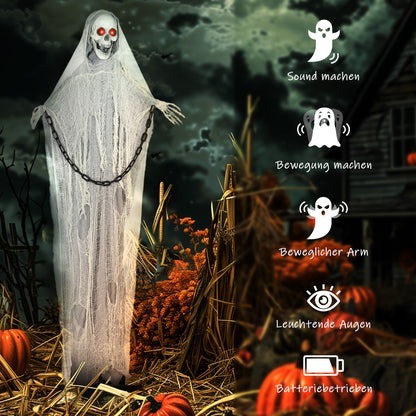 Outsunny Halloween Deko Sensenmann Outdoor 183cm Animiert Sprechende Halloween Sensenmann mit Leuchtenden Augen gruseligem Sound Halloweendeko Halloween-Dekoration für Tür Garten Party Hof Spukhaus