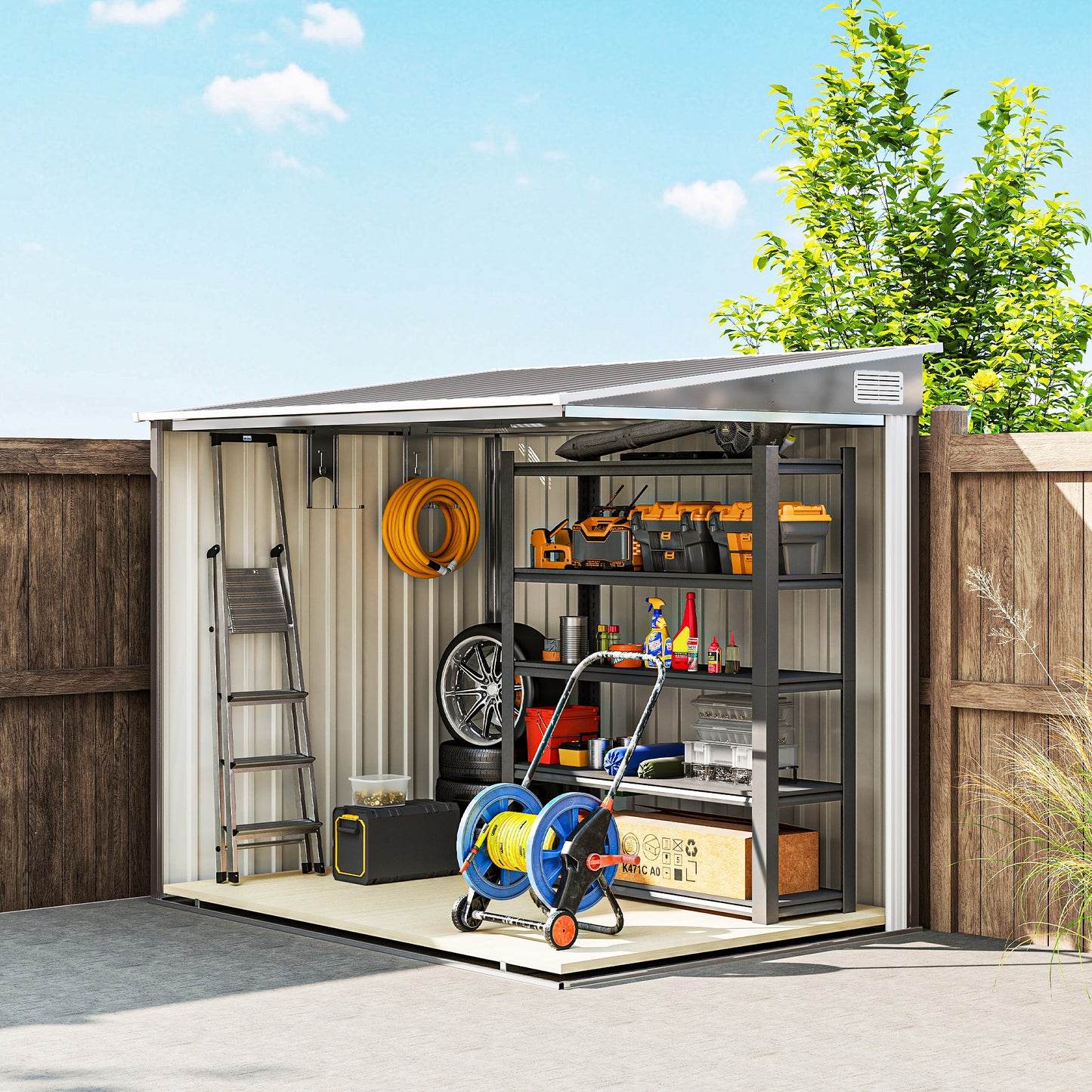 Outsunny Metall Gerätehaus 2,81m² 154x206,5x181 cm Geräteschuppen mit Pultdach Fundament