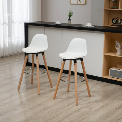 HOMCOM 2er-Set Barhocker Barstühle Skandi-Design، Fußtstütze، 38,5 سم × 42,5 سم × 91 سم، Natur + Weiß