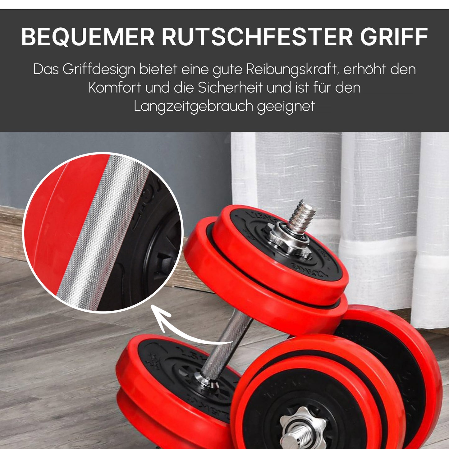 HOMCOM Hantelset 20/30KGS 2-IN-1 Hanteln&Langhanteln verstellbar Gewichtheben für Zuhause Fitness Muskel Rot+Schwarz 21,5 x 21,5 x 3,8 cm