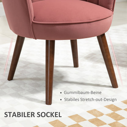 HOMCOM Sessel Wohnzimmer Loungesessel in Muschelform Relaxsessel mit Holzbeine, Polstersessel Lesesessel mit Samtoptik, Polsterstuhl für Schlafzimmer Rosa