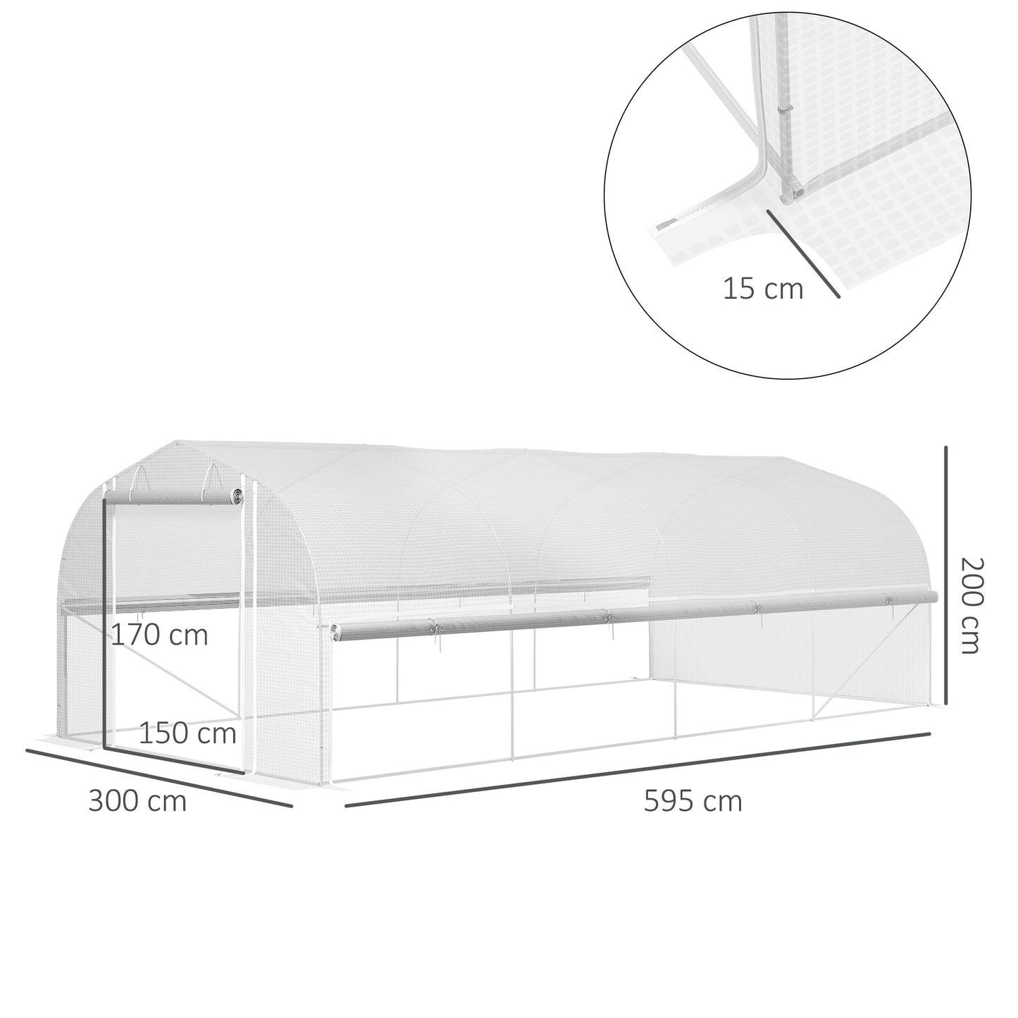 Outsunny 6x3x2 m Gewächshaus, begehbar, 8 Fenster, Tür, Fliegennetze, Metallgestell, Weiß