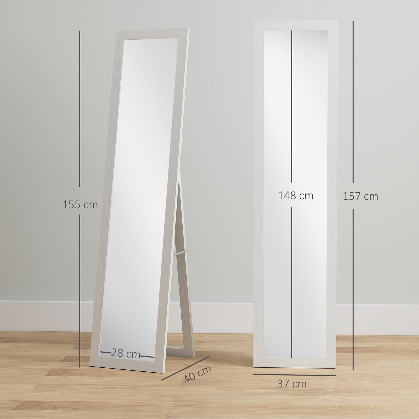 HOMCOM Standspiegel، Ganzkörperspiegel mit Ständer، freistehender Wandspiegel، 37 x 157 سم، فايس