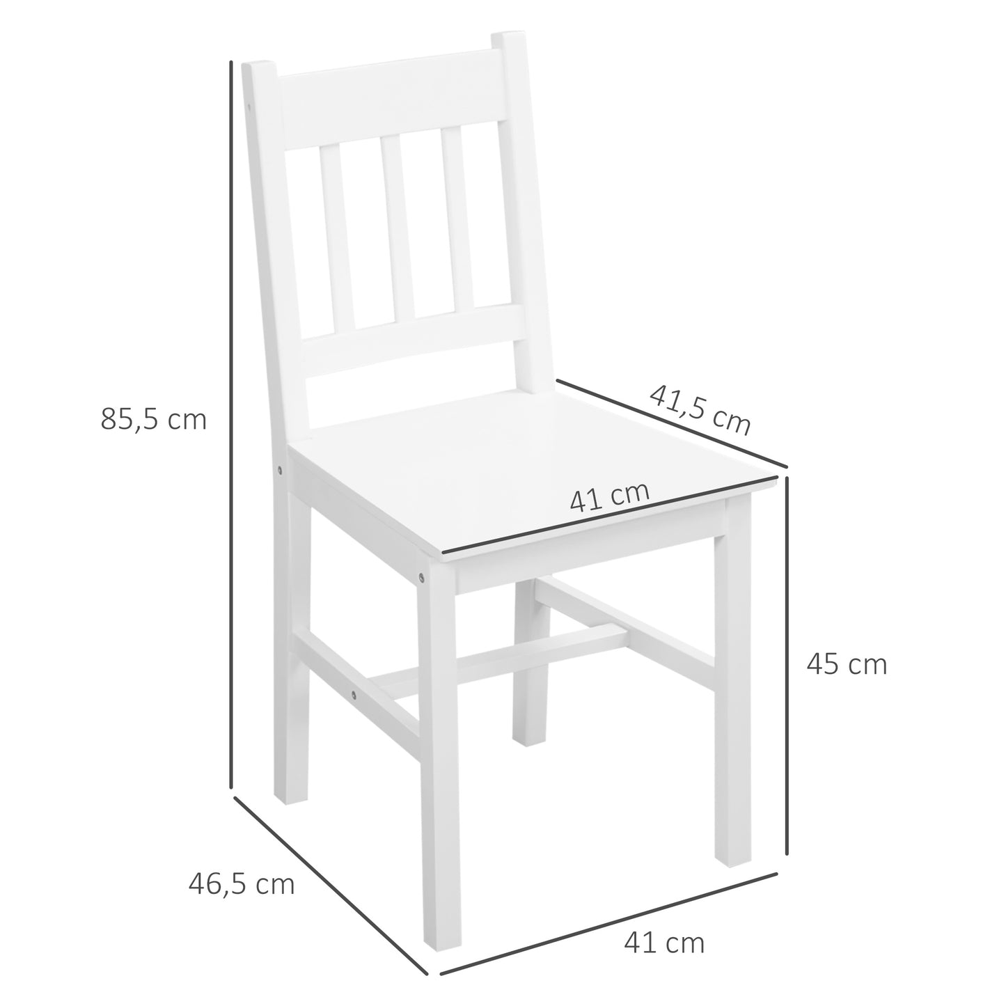 HOMCOM 2er-Set Esszimmerstühle Küchenstühle Stühle, Massivholz, 41 cm x 46,5 cm x 85,5 cm, Weiß