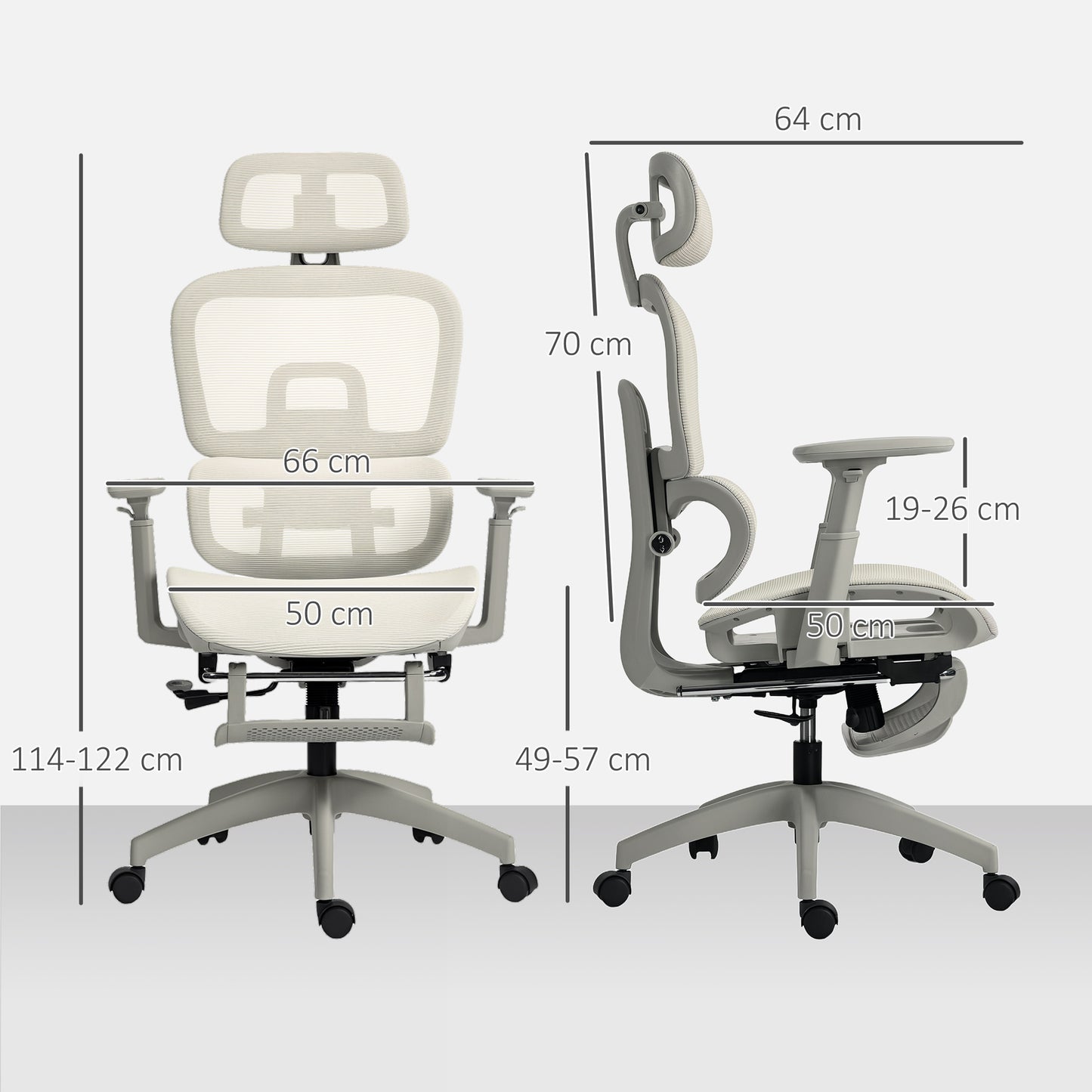 HOMCOM Bürostuhl, Ergonomischer Schreibtischstuhl mit Netzstoffbezug, verstellbar, rollbar, mit Armlehnen, Kopfstütze, Beige