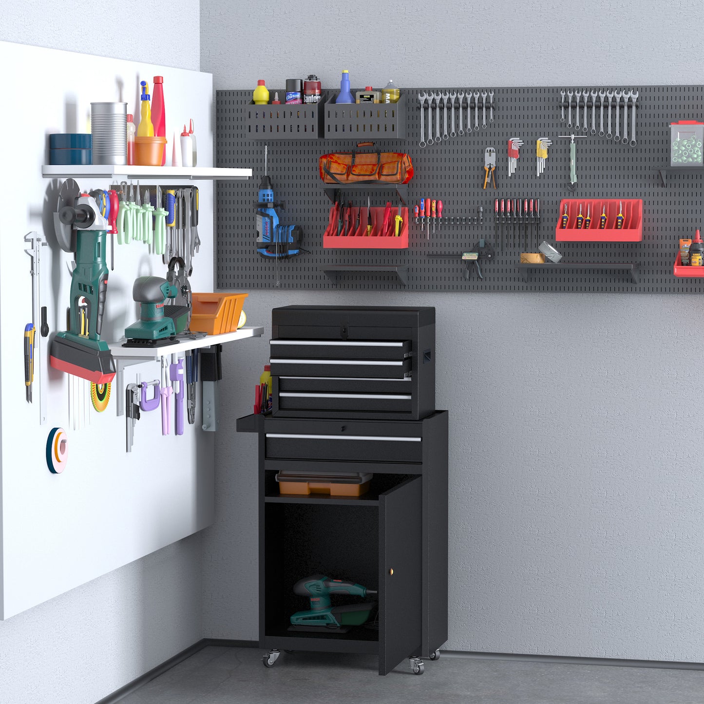 DURHAND Werkstattwagen Werkzeugschrank Werkzeugkasten mit 5 Schubladen 360°-Rollen Metall 60 x 28 x 104,5 سم