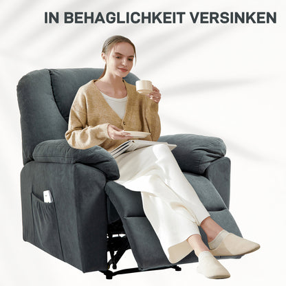 HOMCOM Elektrischer Relaxsessel mit Massage- und Wärme-Funktionen, Polstersessel mit USB-Anschluss, Seitentaschen, Grau