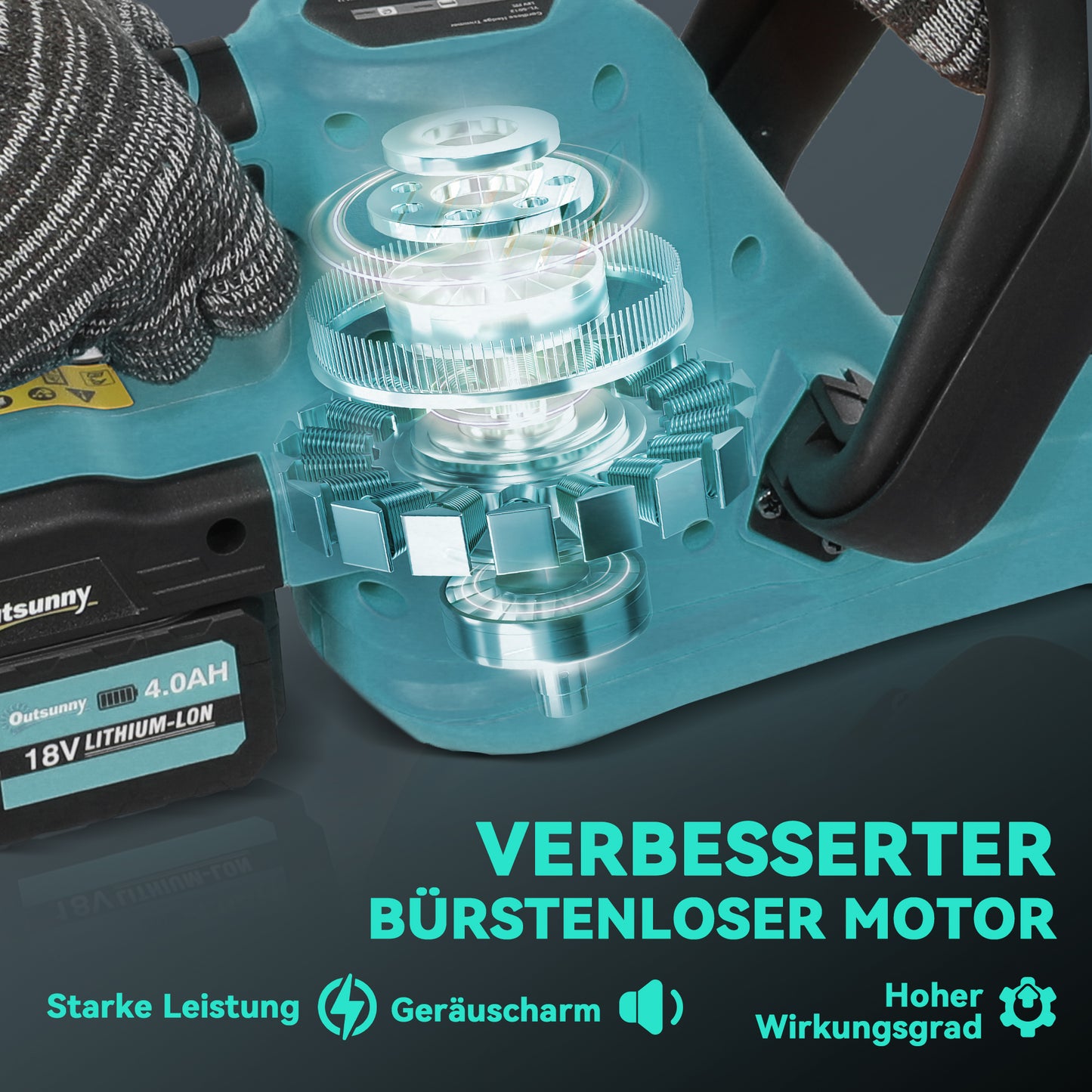 Outsunny Elektro Heckenschere Akku Elektrischer Heckenschneider mit 51cm Schnittlänge Motor, Akku Blau