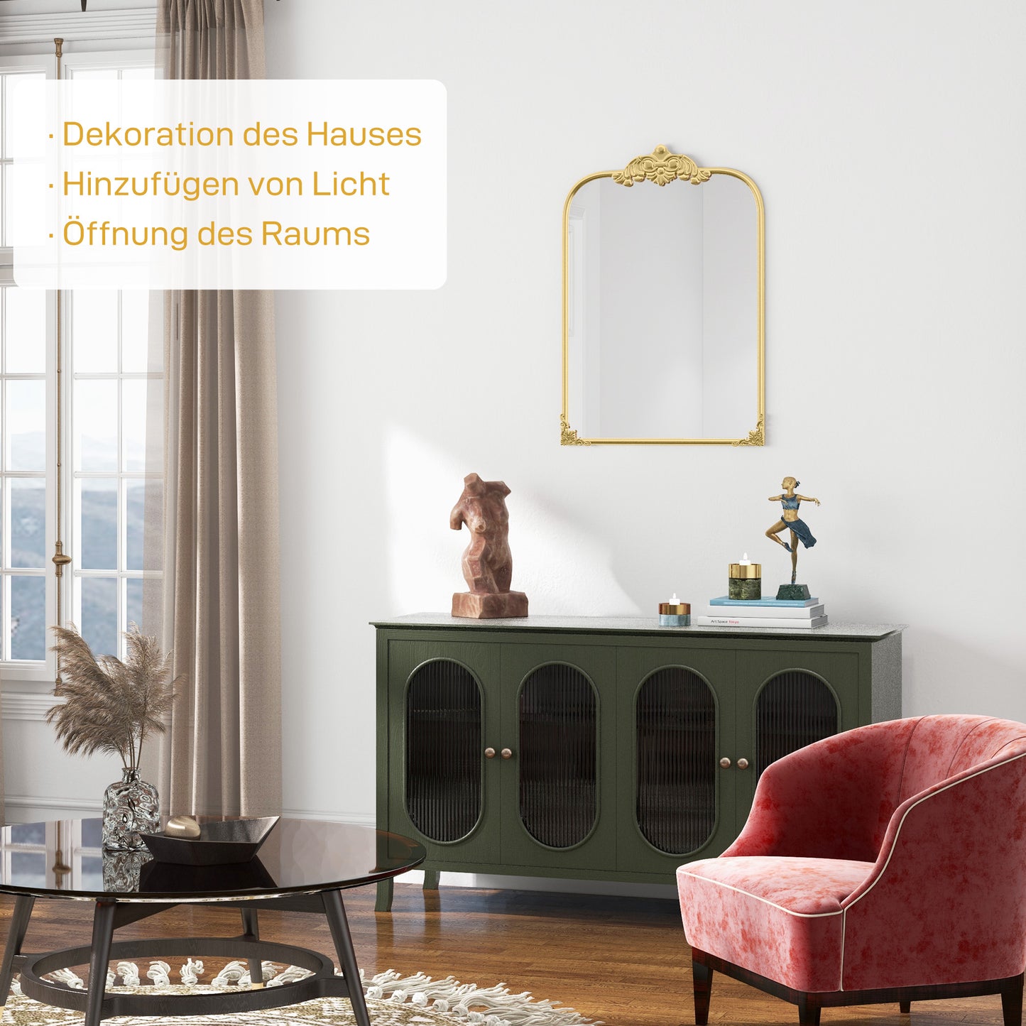 HOMCOM Wandspiegel, stilvoll, 60x3x87cm, Goldton