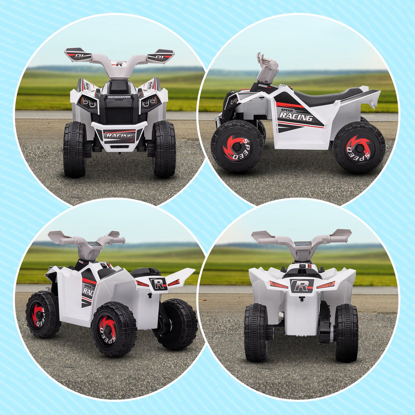 HOMCOM Elektro-Kinderquad, 2,5 km/h, Vorwärts- &amp; Rückwärtsgang, für 18-36 Monate, Weiß