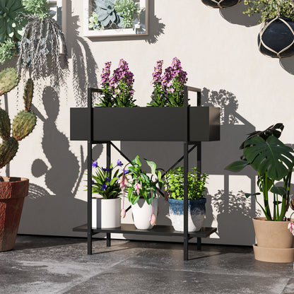 Outsunny Pflanzenständer, Blumentopfständer mit 2 Ebenen, Ablauflöcher, für drinnen und draußen, Metall, Schwarz
