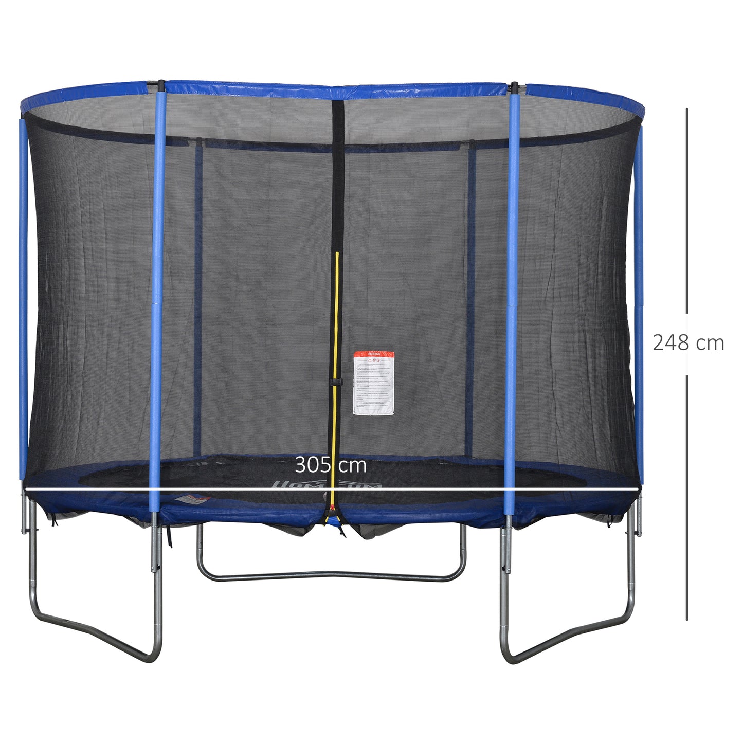 HOMCOM Trampolin mit Sicherheitsnetz Gartentrampolin für Innen- und Außenbereich Fitnesstrampolin für Jugendliche und Erwachsene Stahl Blau+Schwarz bis 113,6 kg Ø305 x 248H cm