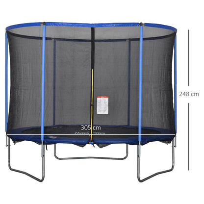 HOMCOM Trampolin mit Sicherheitsnetz Gartentrampolin für Innen- und Außenbereich Fitnesstrampolin für Jugendliche und Erwachsene Stahl Blau+Schwarz bis 113,6 kg Ø305 x 248H cm
