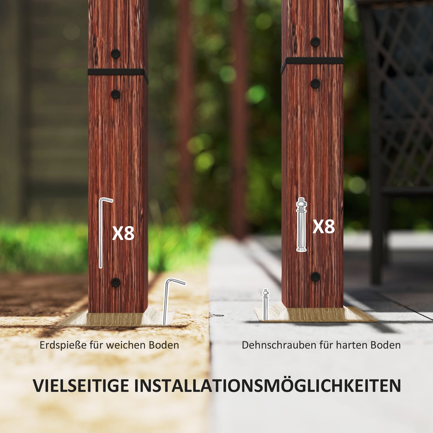Outsunny 3 x 3 m Garten-Pergola, Verstellbares Terrassendach, Aluminium-Rahmen, UPF30+ Sonnenschutz, Naturholz