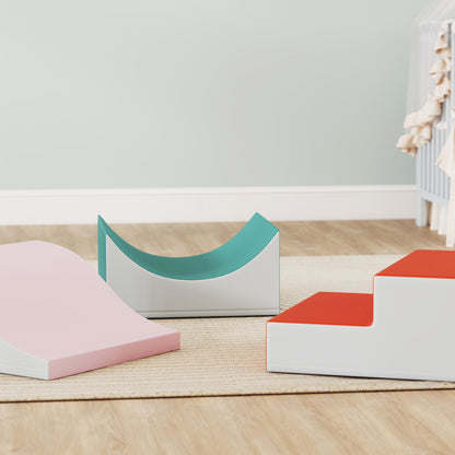 AIYAPLAY 3-teiliges Kletter- und Krabbelset für Kleinkinder, Kunstleder, Schaumstoff, Hellgrau