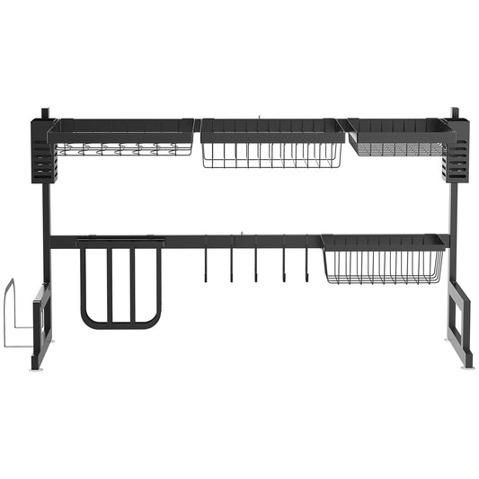 HOMCOM Geschirrkorb, Modularer Geschirrhalter aus Metall, bis zu 23 kg belastbar, Schwarz