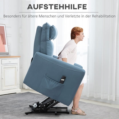 HOMCOM Aufstehhilfe Relaxsessel Fernsehsessel, integrierte Fußstütze, Seitentasche, Kabelfernbedienung, 84 x 89,5 x 105 cm,Blau