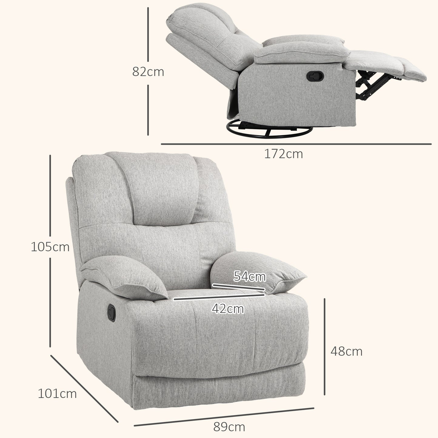 HOMCOM Relaxsessel, neigbar, komfortabel, 89x101x105 cm, Grau