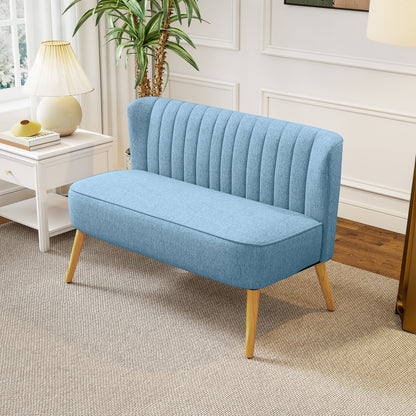 HOMCOM 2-sits soffa i retro-look, vädra polsterung, pflegeleichter Bezug, bis 150 kg, 117 x 56,5 x 77 cm, Blå