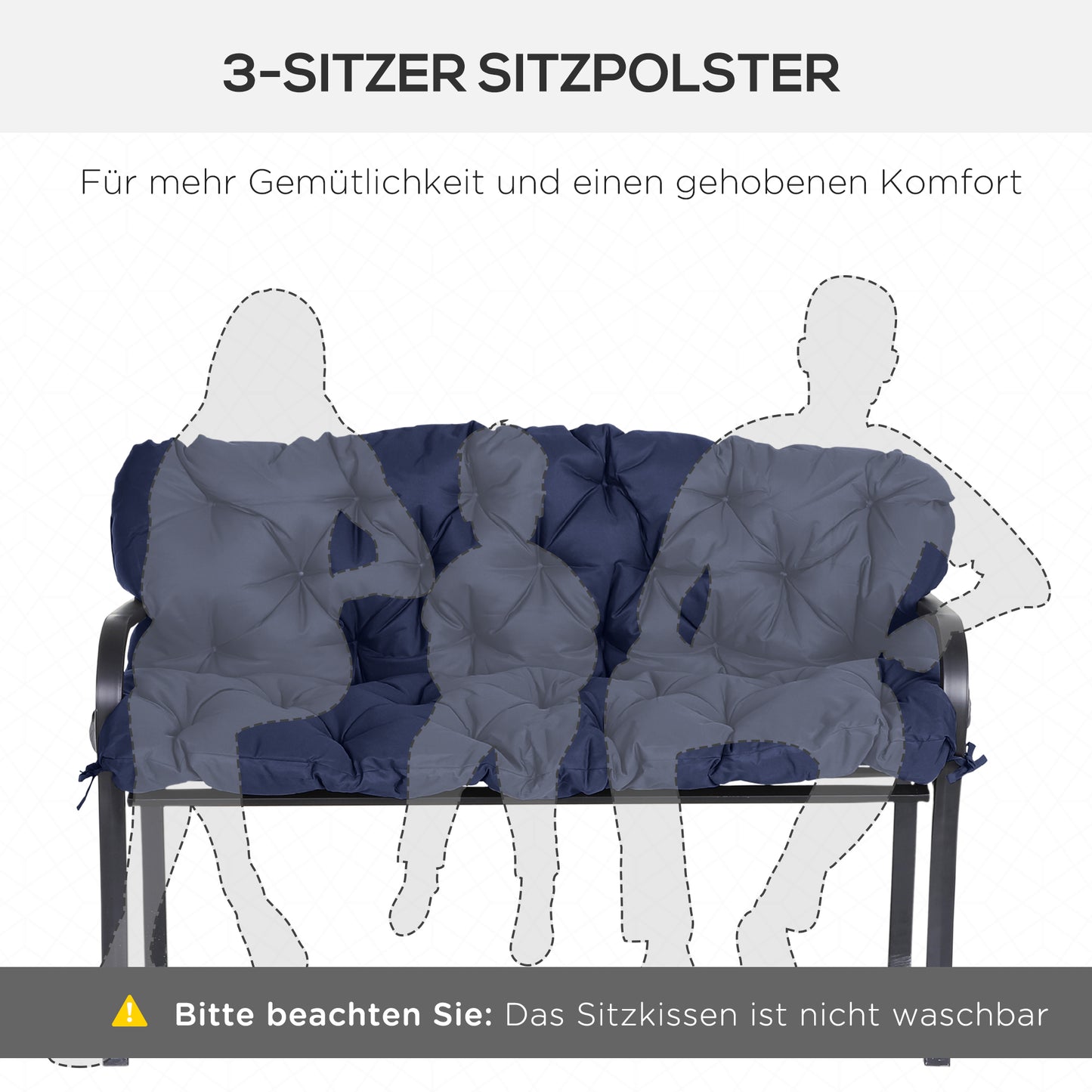 Outsunny Sitzpolster für Bänke, Bankpolster mit Befestigungsbändern, für bis zu 3 Personen, Schaumstoff-Füllung, Sitzpolste