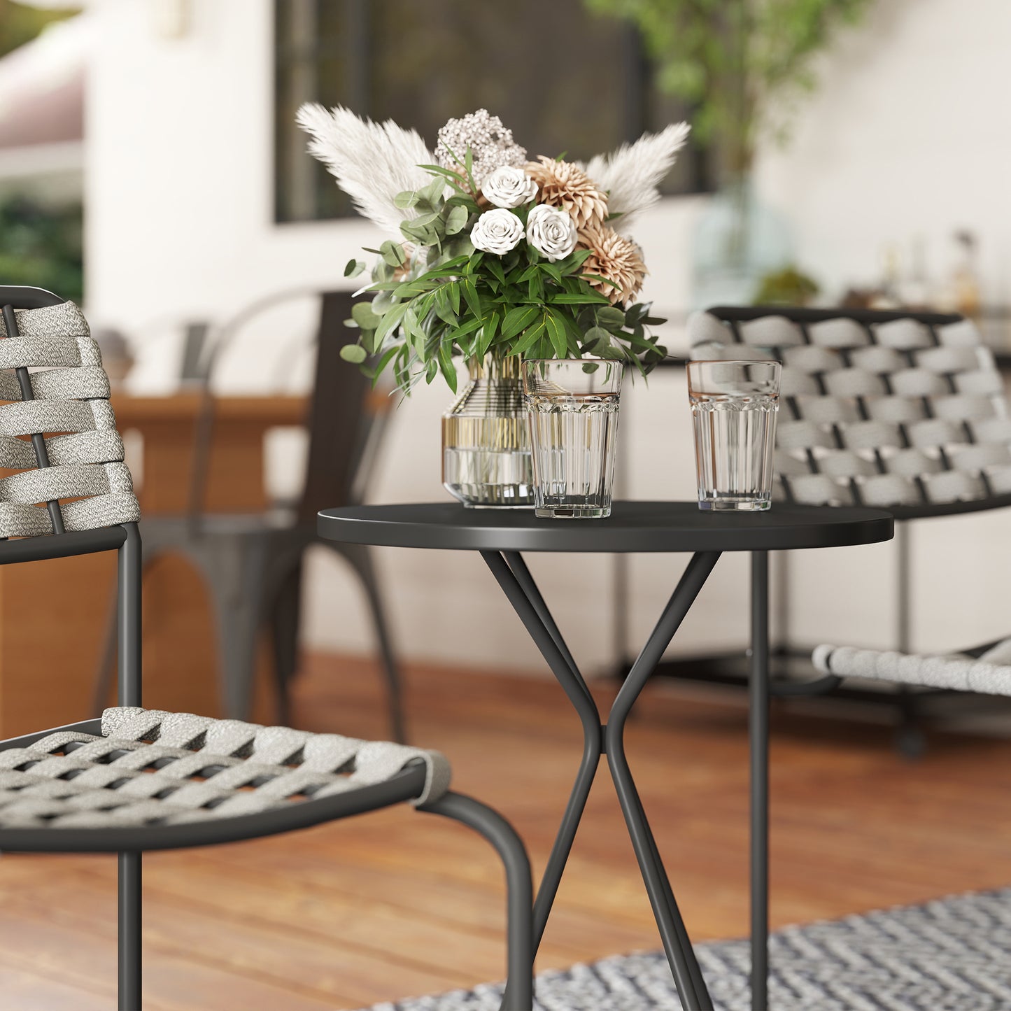 مجموعة Outsunny Polyrattan Gartenmöbel، صالة خارجية Balkonmöbel für 2 شخص، 3-teilig 2 Stühle، Tisch Grau