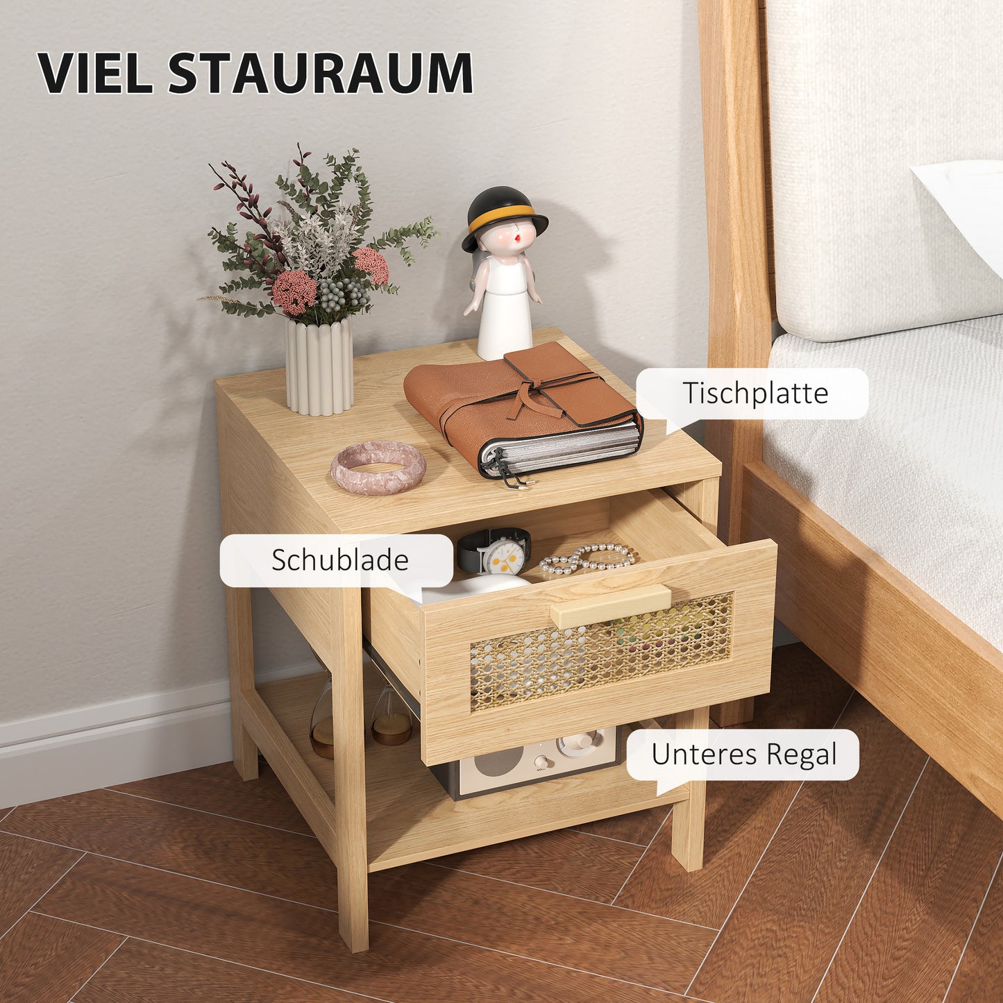 HOMCOM Nachttisch, Nachtschrank, Beistelltisch mit Schublade, MDF 40 x 40 x 48,4 cm