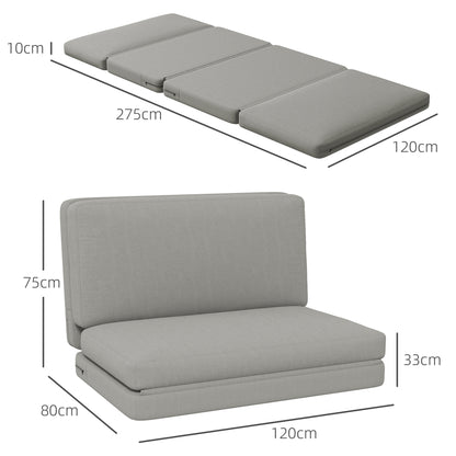 HOMCOM 2-in-1 faltbarer Relaxsessel, Gästematratze, teilbar, 120 cm breit, Hellgrau