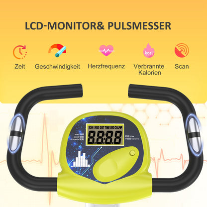 HOMCOM Heimtrainer Fahrradtrainer klappbar Magnetisch Hometrainer Fahrrad mit LCD Monitor, 8 stufig einstellbarem Magnetwiderstand, Platzsparend Fitnessbikes für Zuhause Gelb+Weiß