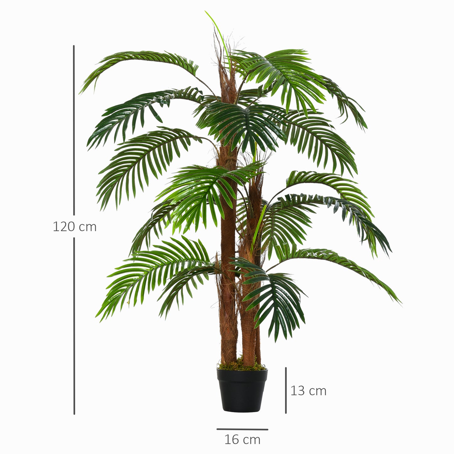 Outsunny künstliche Pflanzen 120 cm künstlicher Palmen Palme Kunstpflanze Kunstbaum Kunstpflanzen im Topf Zimmerpflanze Dekopflanze Büropflanze Kunststofftopf für drinnen und draußen
