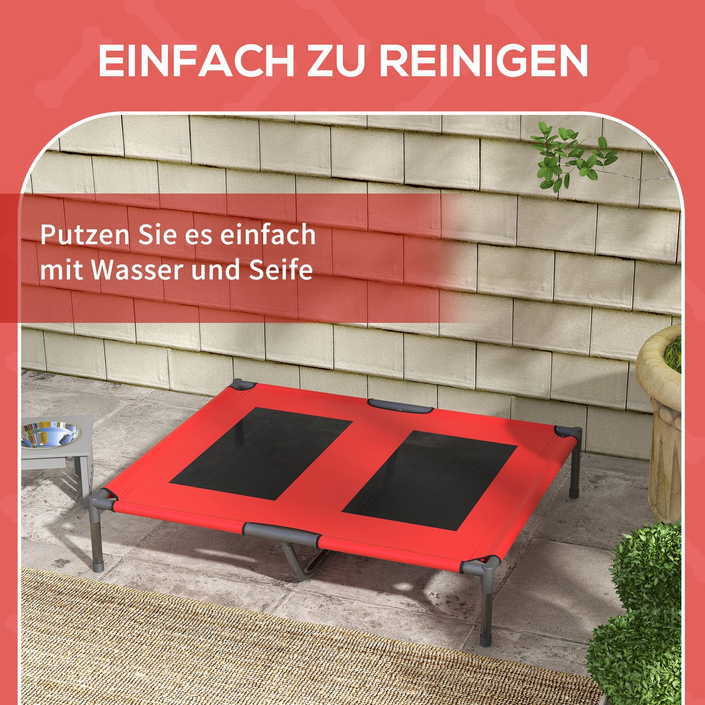 PawHut Hundebett, Hundeliege, robust, erhöht & wetterfest, bis 50 kg, 92x76x18cm, Rot