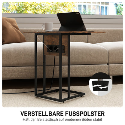 HOMCOM Klappbarer Beistelltisch, Ladestation mit USB-Ports, Metall, 39 x 29 x 57 cm, Braun