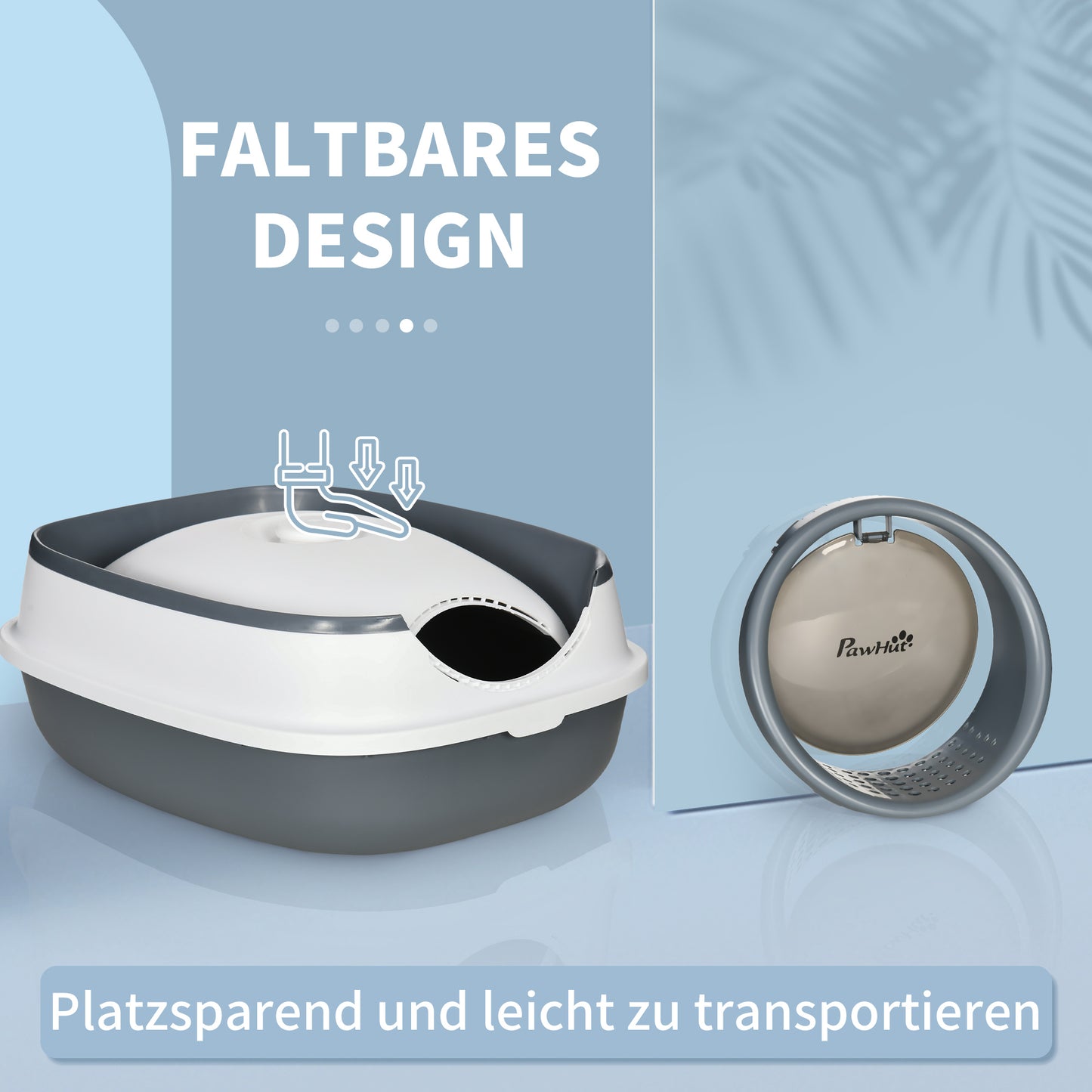 PawHut Katzentoilette, mit Streuschaufel, Eingang mit Bodengitter, abnehmbarer Deckel, weiß+grau, 52 x 41 x 38 cm