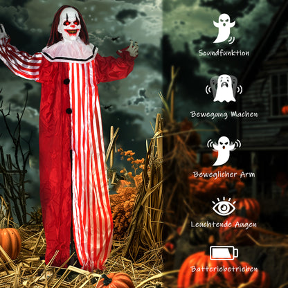Outsunny 165 cm Halloween Dekoration Halloween Clown mit LED-Lichter, Soundfunktion Körper-Effekt
