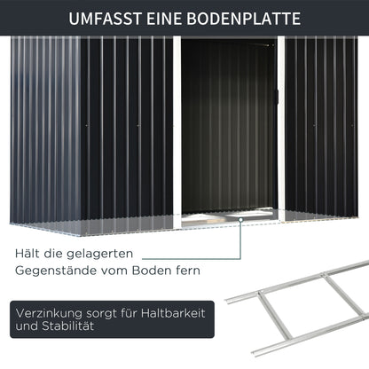 Outsunny Gerätehaus, Gartenhaus, Geräteschuppen mit Schiebetür, Lüftungsfenster, Pultdach, Outdoor, Stahl, Dunkelgrau, 280 x 130 x 172 cm