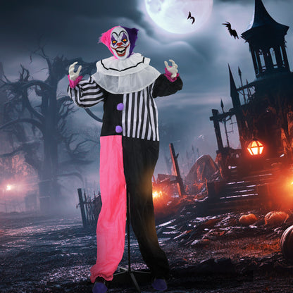 HOMCOM Grusel-Clown Halloween-Dekoration، beweglich، Lach-Funktion، وردي + ليلى