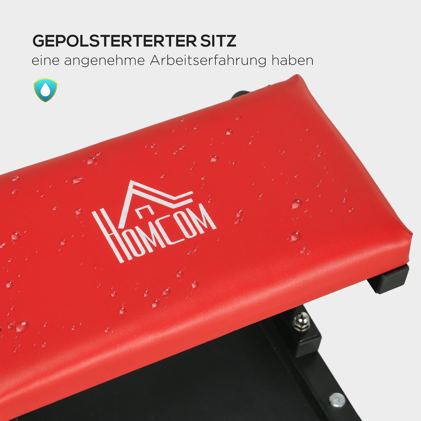 HOMCOM Werkstatthocker, robust &amp; komfortabel, 38x35x37cm, Rot/Schwarz