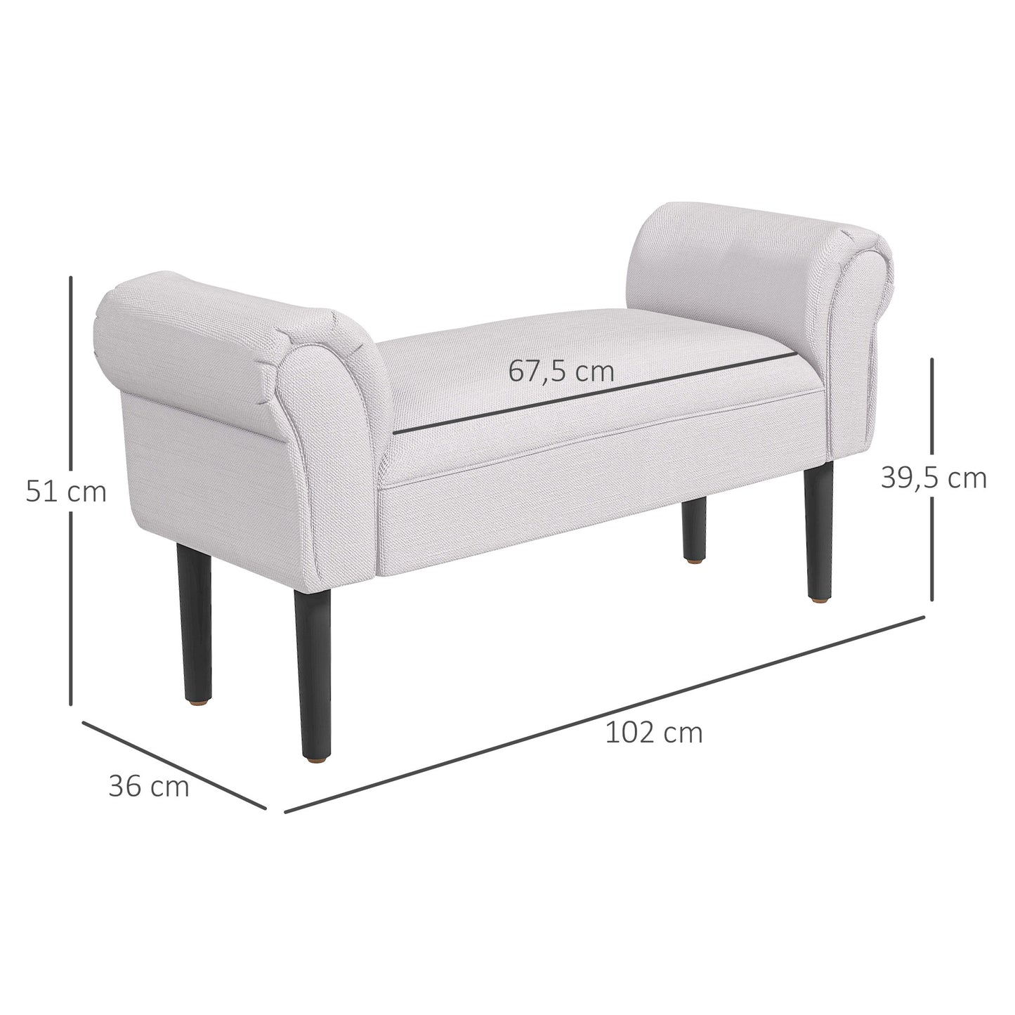 HOMCOM Bettbank, Polsterbank, Sitzbank, Flurbank für Schlafzimmer, bis 130 kg Belastbar, Segelstoff, Grau, 102 x 36 x 51 cm
