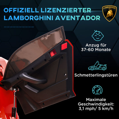 HOMCOM Elektro-Kinderauto, lizenzierter Lamborghini Aventador, Flügeltüren, Musik, Hupe, für 3-5 Jahre, rot